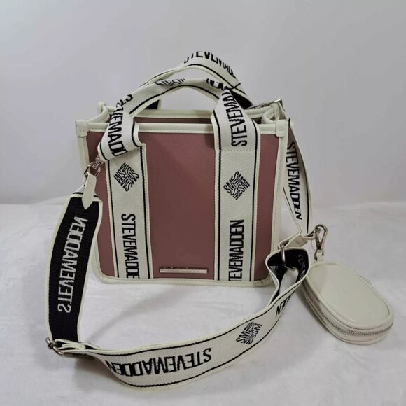 NWT STEVE MADDEN BWEBBER SATCHEL CROSSBODY BAG W AIR POD CASE PINK TIK‎ TOK - Picture 1 of 13